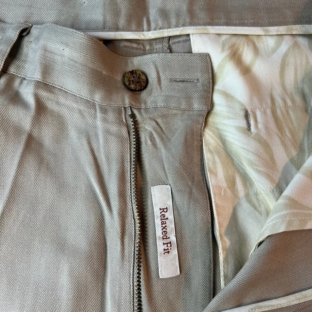 Caribbean Sz 34 Khaki 100% Silk Relaxed‎ Fit